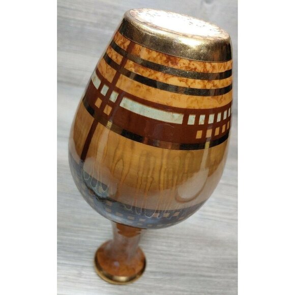 VTG Studio Art Pottery Gold Rim Hand Painted Brown Stoneware Pot Vase Dripped - Picture 8 of 12